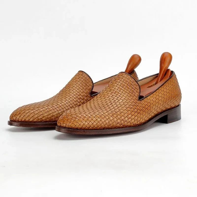 Handgefertigte Halbschuhe Mit Gewebter Gestrickter Ledersohle Für Herren Gesellschaftsschuhe Klassische Herrenschuhe Elegante Herrenhalbschuhe - Braun