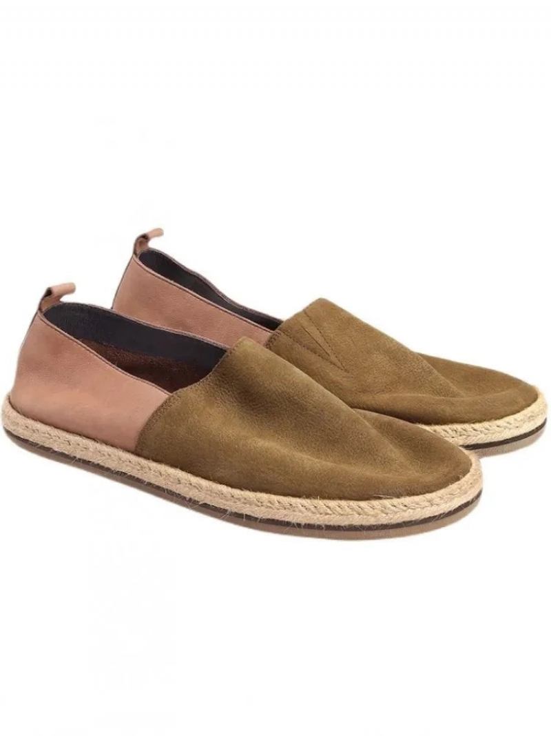 Sommerschuhe Aus Atmungsaktivem Echtem Leder Slipper Für Herren Tägliche Flache Für Vintage - Kaffee