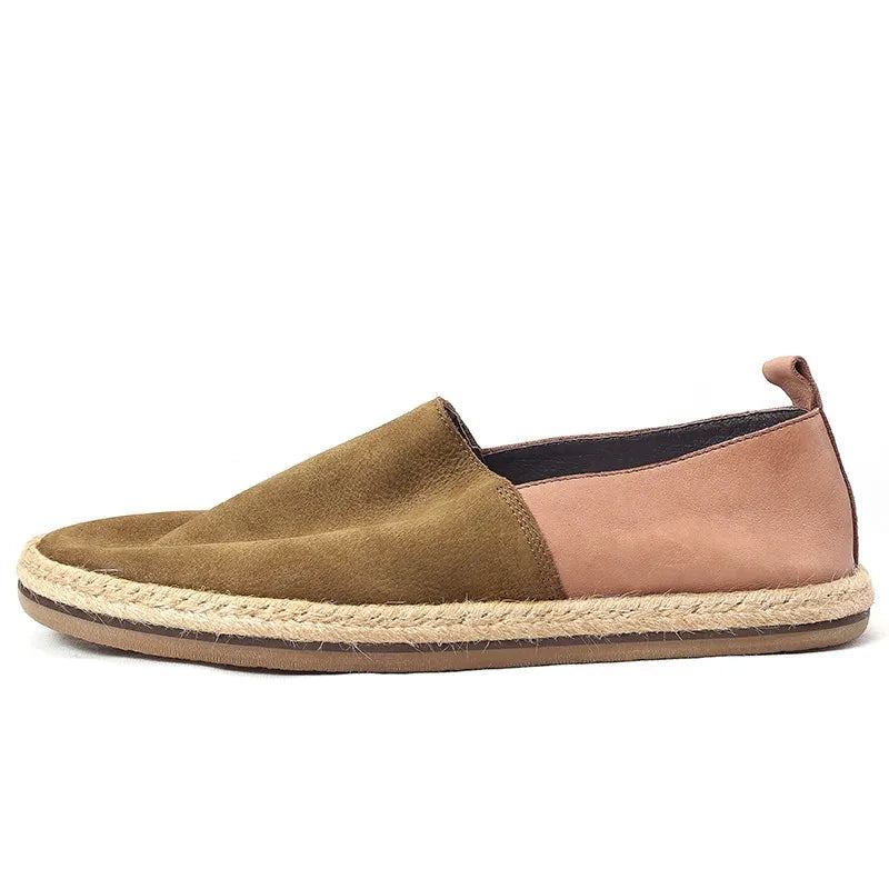 Sommerschuhe Aus Atmungsaktivem Echtem Leder Slipper Für Herren Tägliche Flache Für Vintage - Kaffee