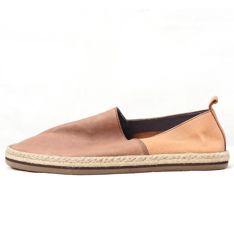 Sommerschuhe Aus Atmungsaktivem Echtem Leder Slipper Für Herren Tägliche Flache Für Vintage - Kaffee