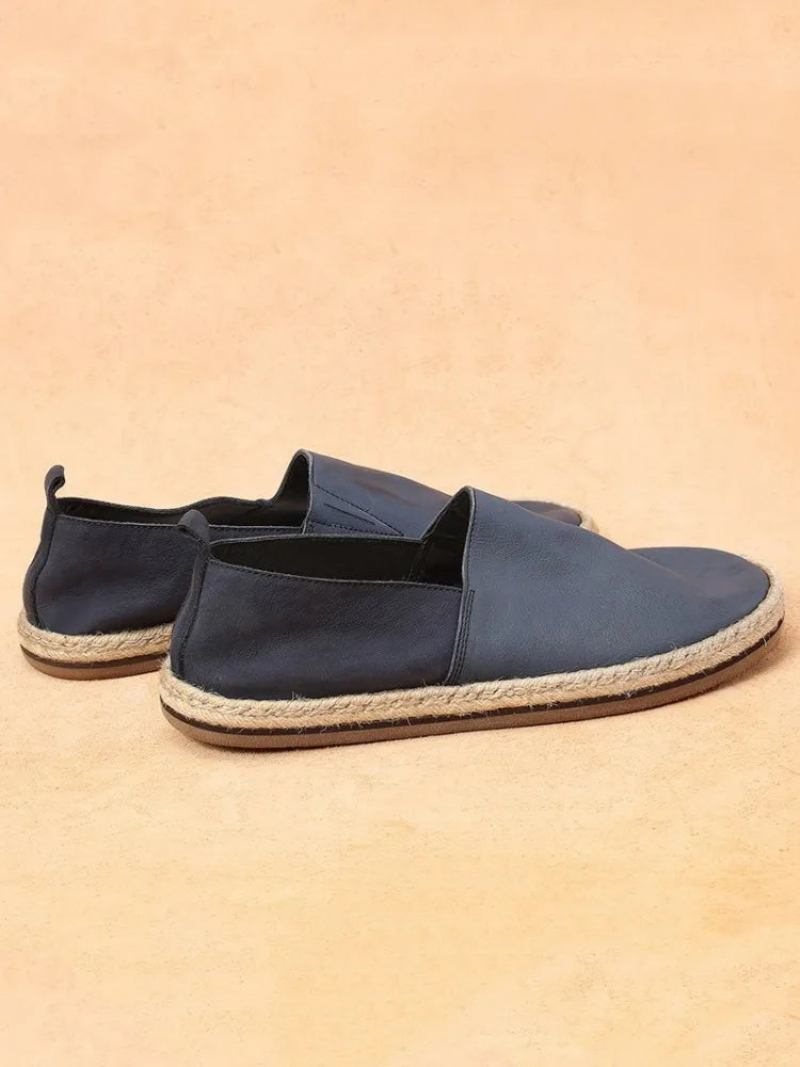 Sommerschuhe Aus Atmungsaktivem Echtem Leder Slipper Für Herren Tägliche Flache Für Vintage - Kaffee