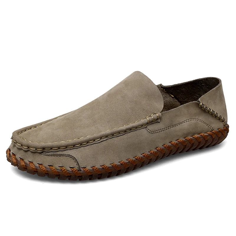 Sommerschuhe Für Herren Lässige Slipper Aus Leder Weiche Bequeme Schuhe Halbschuhe Für - Khaki