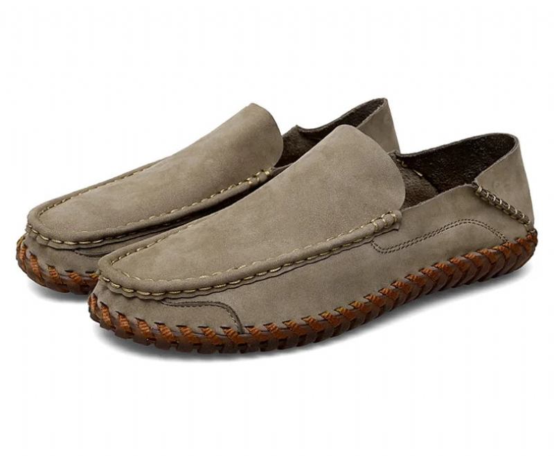 Sommerschuhe Für Herren Lässige Slipper Aus Leder Weiche Bequeme Schuhe Halbschuhe Für - Khaki