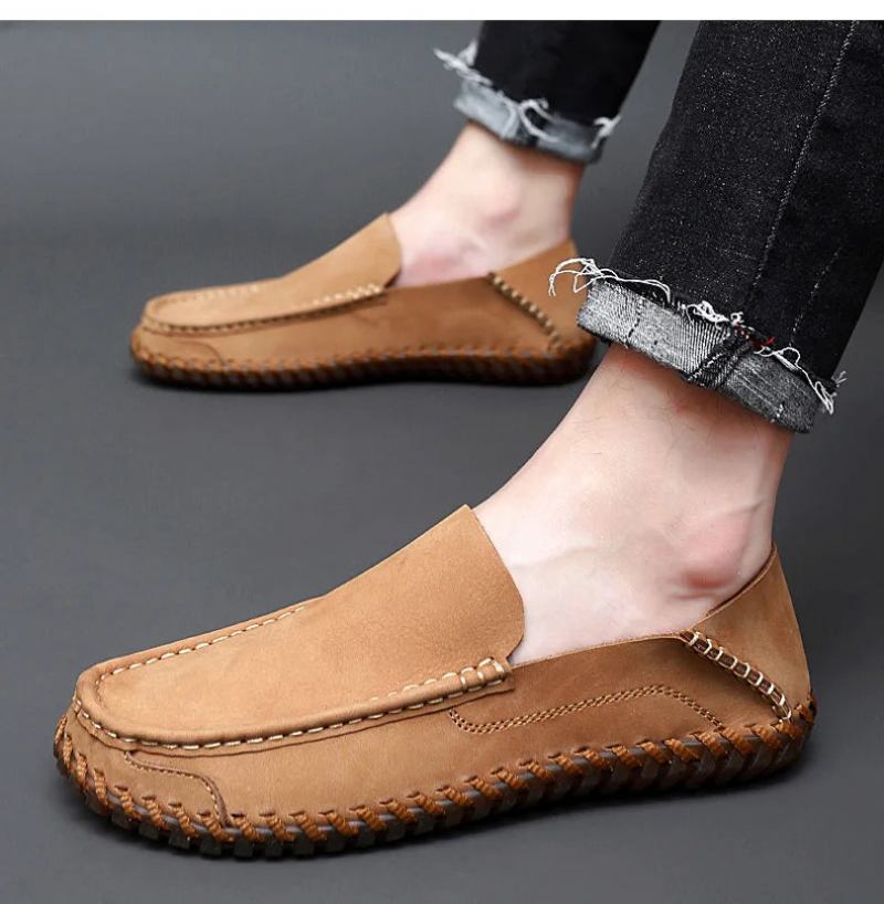 Sommerschuhe Für Herren Lässige Slipper Aus Leder Weiche Bequeme Schuhe Halbschuhe Für - Khaki