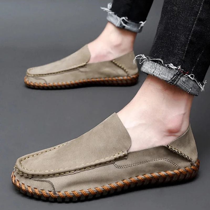 Sommerschuhe Für Herren Lässige Slipper Aus Leder Weiche Bequeme Schuhe Halbschuhe Für - Khaki