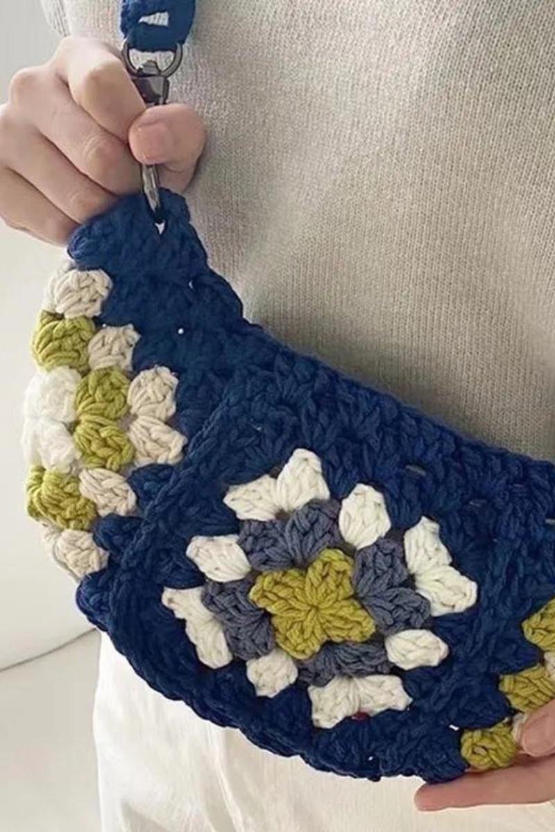 Bohemian Granny Square Umhängetaschen Für Damen Designer Häkel Gestrickte Hobos Messenger Bag Kleine Handy Geldbörsen