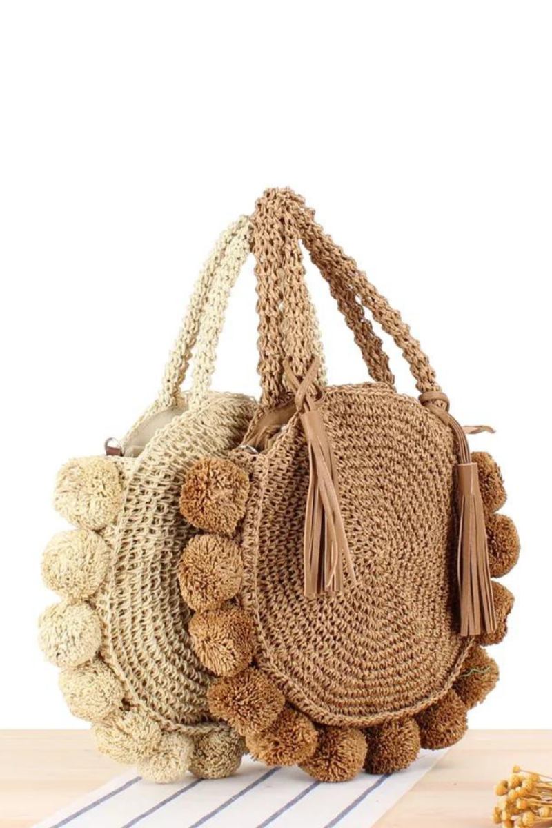 Bohemian Quaste Rattan Damen Handtaschen Gewebte Umhängetaschen Designer Ball Sommer Strand Geldbörse