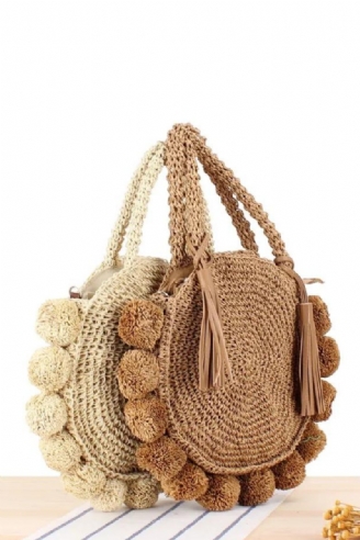 Bohemian Quaste Rattan Damen Handtaschen Gewebte Umhängetaschen Designer Ball Sommer Strand Geldbörse