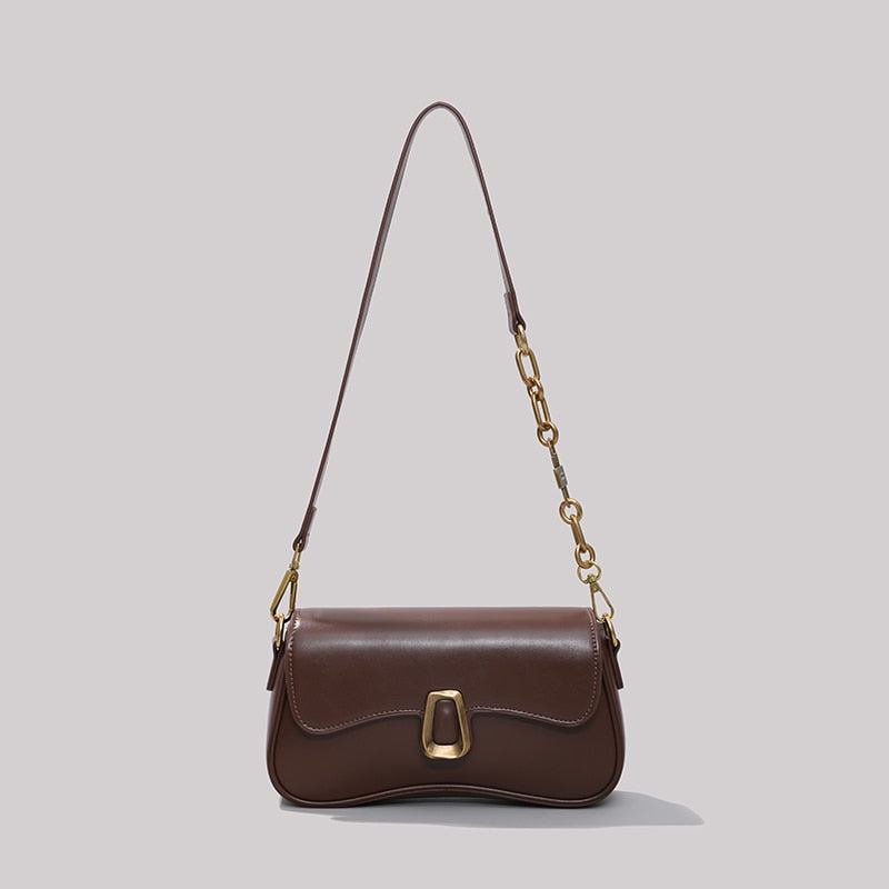 Französische Quadratische Vintage-ledertasche Für Damen - Braun