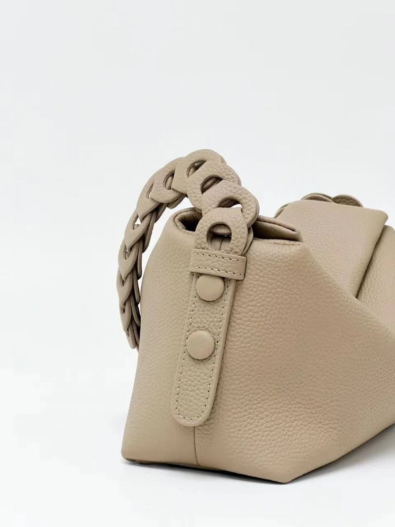 Handtasche Mit Gewebtem Riemen Einzelne Umhängetasche Aus Beigefarbenem Weichem Leder Der Ersten Schicht Für Damen - Beige