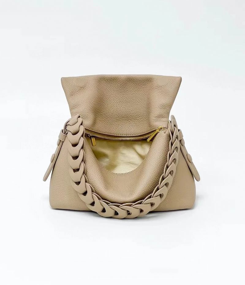 Handtasche Mit Gewebtem Riemen Einzelne Umhängetasche Aus Beigefarbenem Weichem Leder Der Ersten Schicht Für Damen - Beige