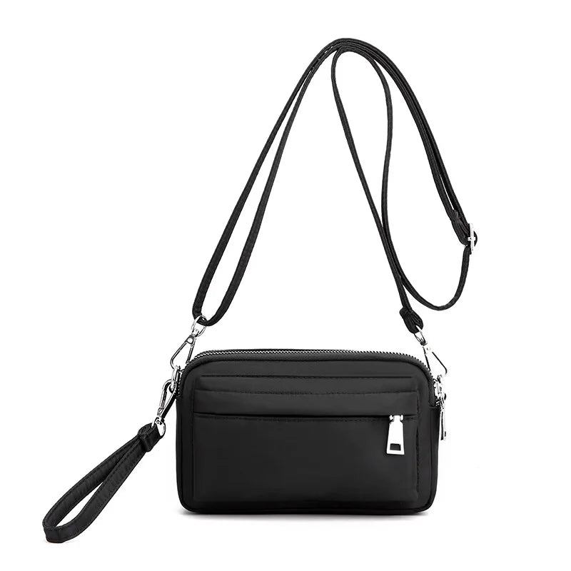 Lässige Handytasche Damen Nylon Clutch Leichte Outdoor Reise Umhängetaschen Solide Messenger Bag Für - Schwarz