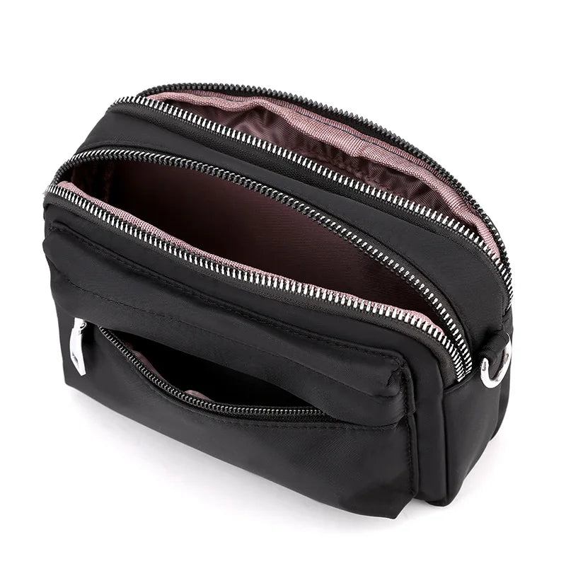 Lässige Handytasche Damen Nylon Clutch Leichte Outdoor Reise Umhängetaschen Solide Messenger Bag Für - Schwarz