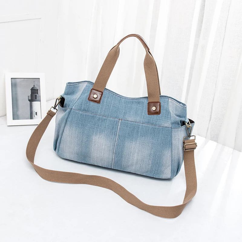 Luxus-taschen Für Damen Große Handtasche Denim-einkaufstasche Damen-umhängetasche - Blau