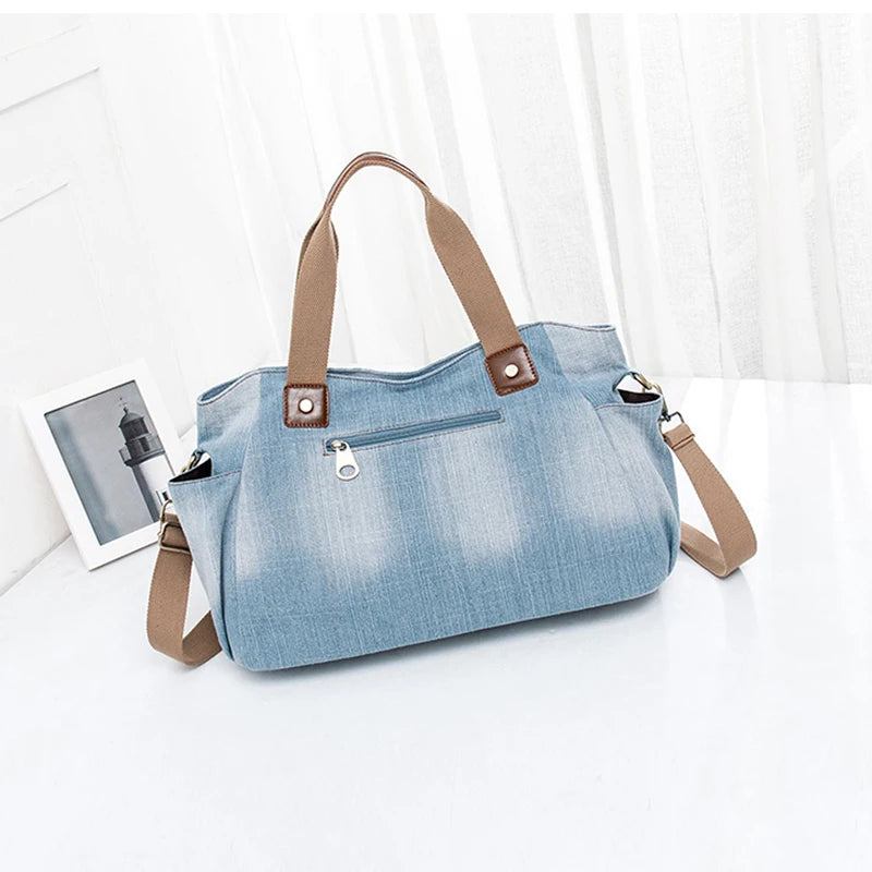 Luxus-taschen Für Damen Große Handtasche Denim-einkaufstasche Damen-umhängetasche - Blau