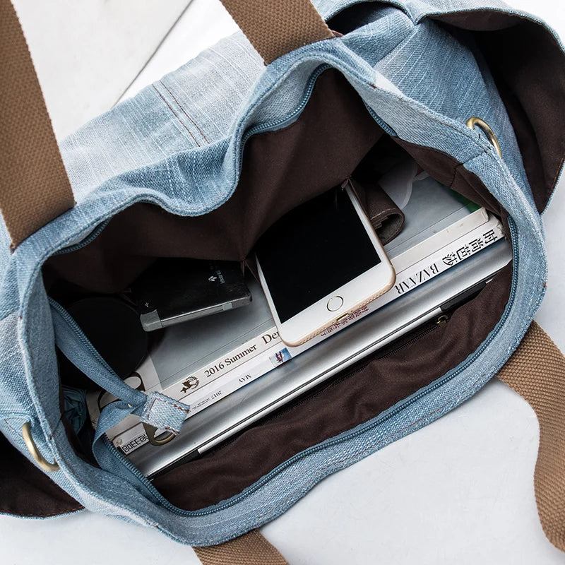 Luxus-taschen Für Damen Große Handtasche Denim-einkaufstasche Damen-umhängetasche - Blau