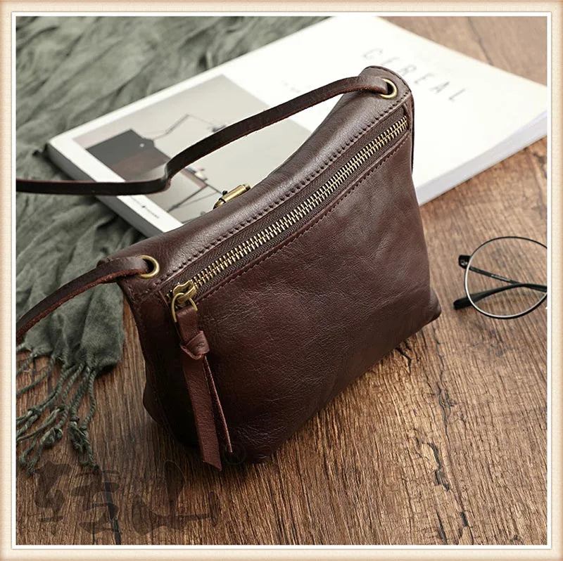 Vintage-tasche Aus Echtem Leder Für Damen Umhängetasche Für Mädchen Weiche Aus - Dunkelbraun