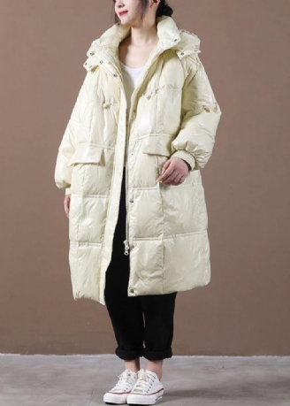 2024 Beige Daunenjacke Für Damen Locker Sitzende Winterjacke Mit Kapuze Und Reißverschlusstaschen Feine Winteroberbekleidung