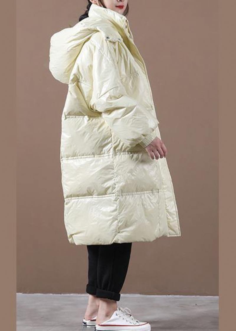 2024 Beige Daunenjacke Für Damen Locker Sitzende Winterjacke Mit Kapuze Und Reißverschlusstaschen Feine Winteroberbekleidung - Damen-Daunenjacken