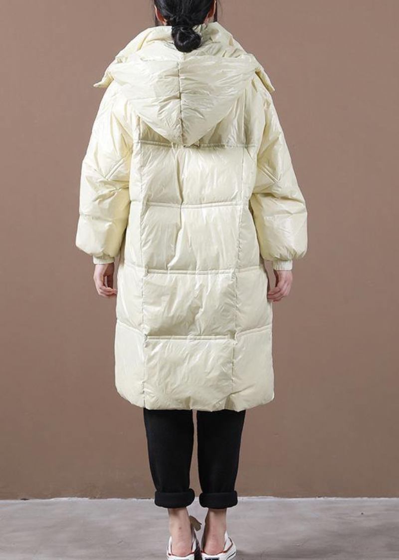 2024 Beige Daunenjacke Für Damen Locker Sitzende Winterjacke Mit Kapuze Und Reißverschlusstaschen Feine Winteroberbekleidung - Damen-Daunenjacken