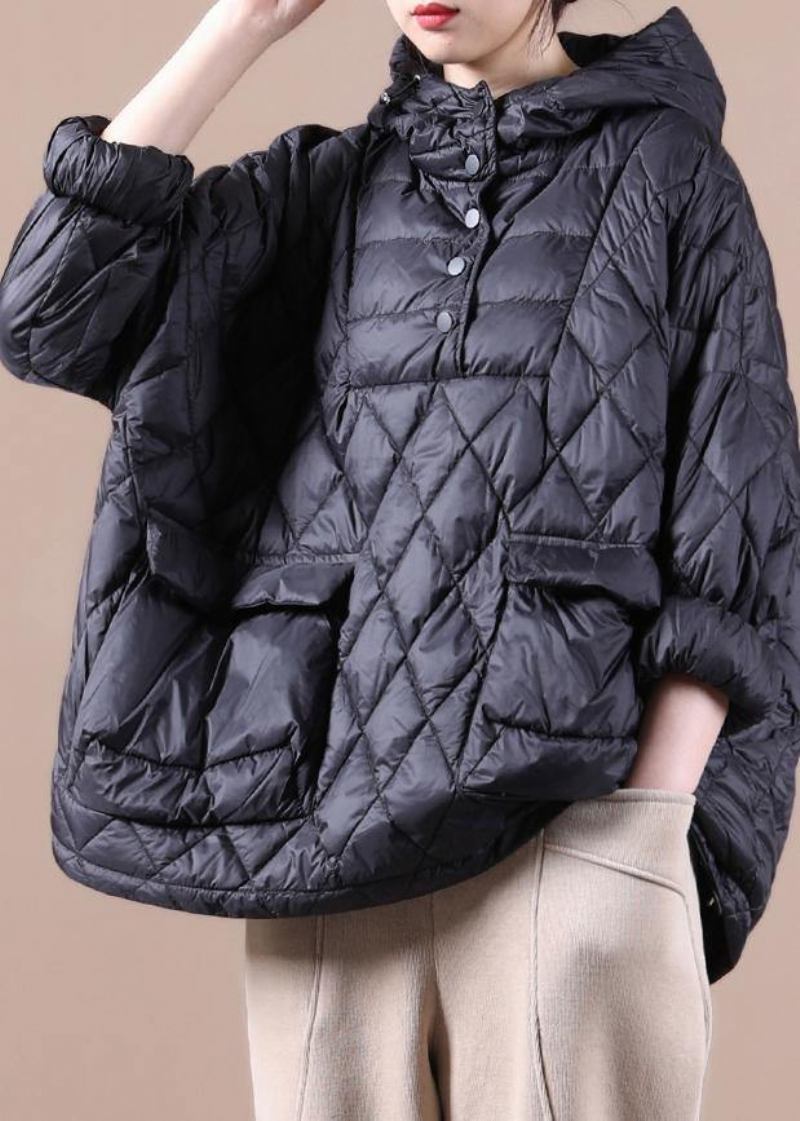 2024 Locker Sitzende Winter-pufferjacke Mit Kapuze Und Schwarzem Daunenmantel - schwarz