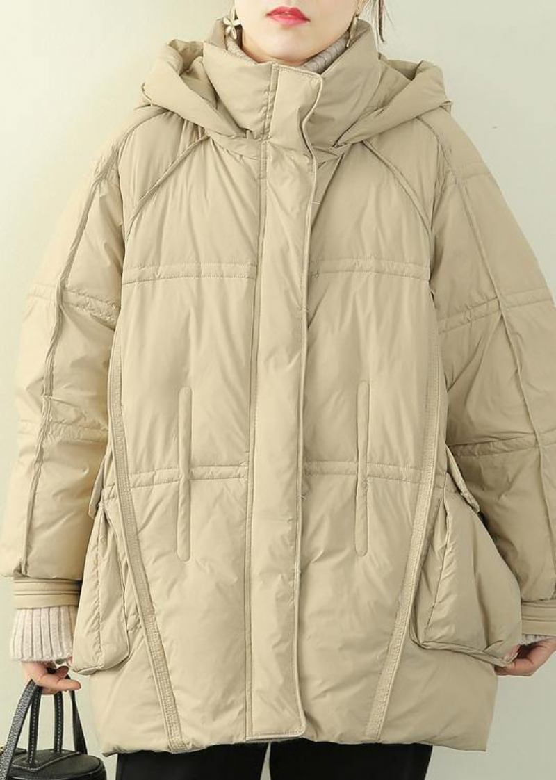 2024 Übergroßer Warmer Wintermantel Wintermäntel Mit Stehkragen Beigefarbene Winteroberbekleidung Mit Kapuze - beige