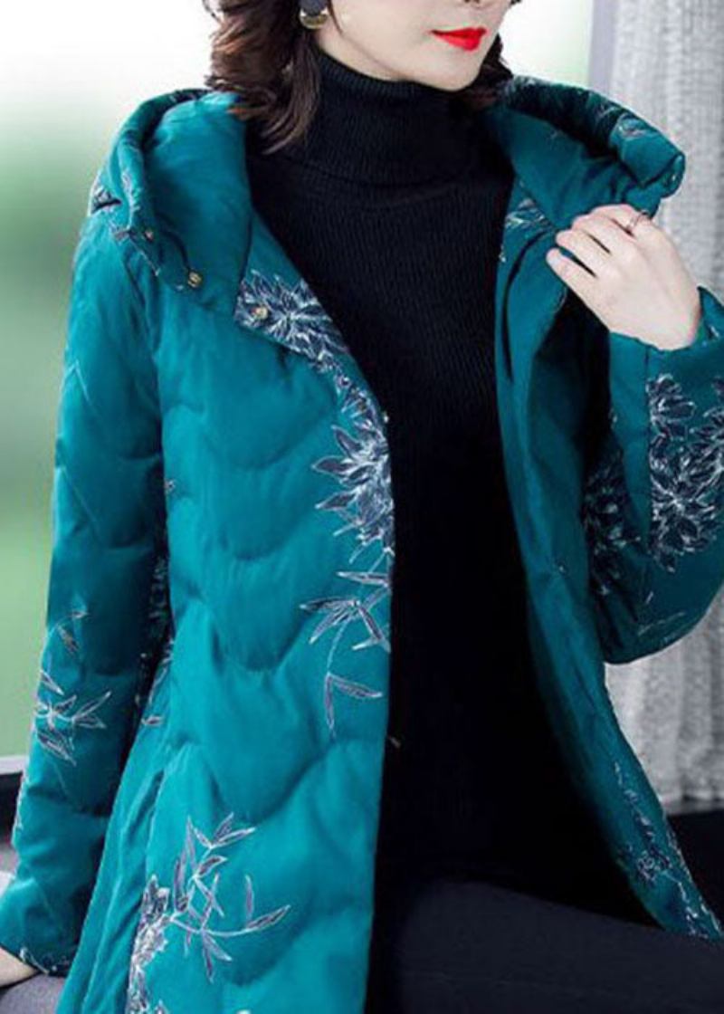 Angepasste Blaue Pufferjacke Mit Kapuze Und Aufdruck Aus Feiner Baumwolle Für Den Winter - Damen-Daunenjacken