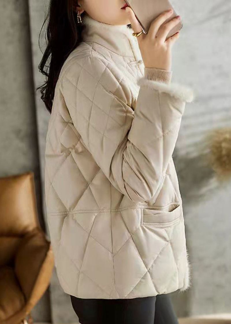 Aprikosenfarbene Patchwork-jacke Mit Chinesischer Knopfleiste Und Baumwollfüllung Für Den Winter - Damen-Daunenjacken