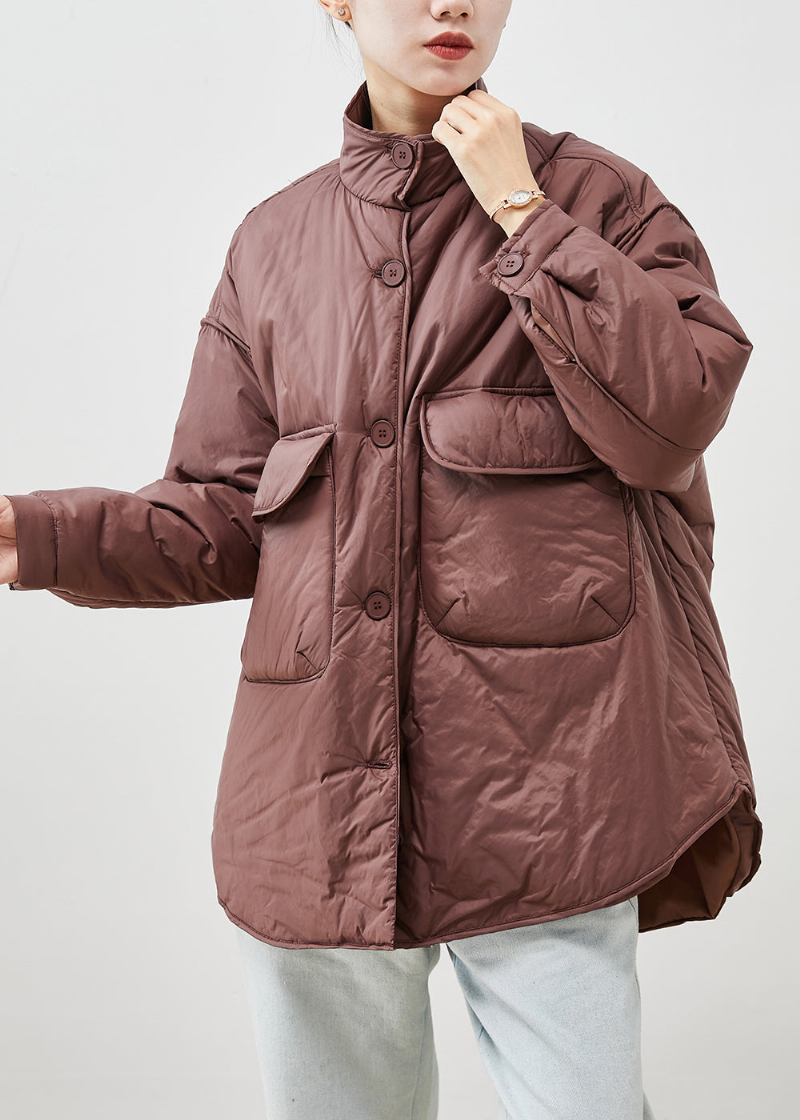 Bio Braun Stehkragen Taschen Feine Baumwolle Gefüllte Parka Winter - Damen-Daunenjacken