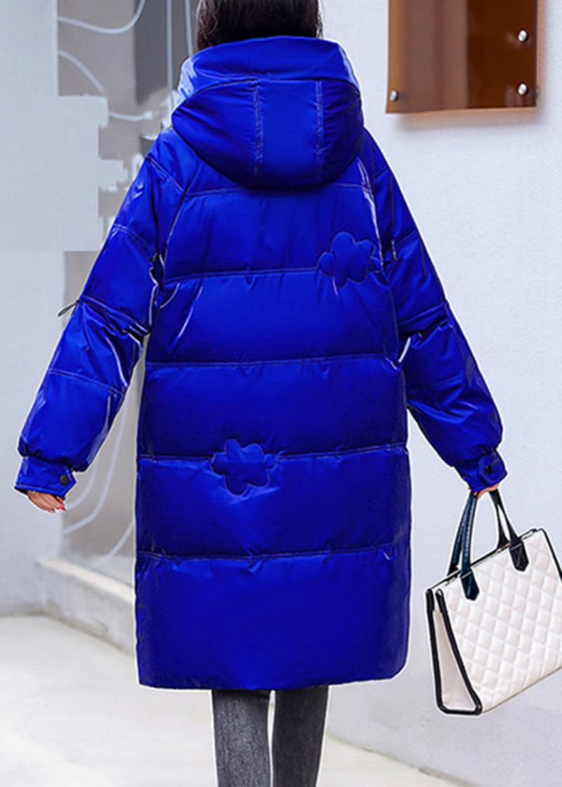 Blaue Parka Mit Reißverschluss Und Heller Kapuze In Übergröße Lange Ärmel Fleece-parka Mit Und - Blau