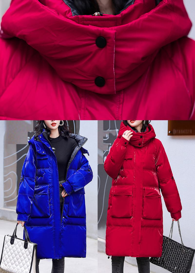 Blaue Parka Mit Reißverschluss Und Heller Kapuze In Übergröße Lange Ärmel Fleece-parka Mit Und - Blau