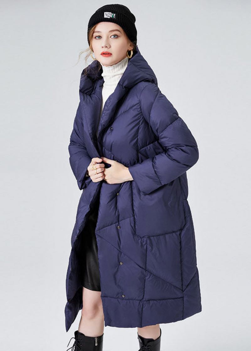 Blaue Taillierte Dicke Entendaunenjacke Mit Kapuze Und Taschen Von Canada Goose Für Den Winter