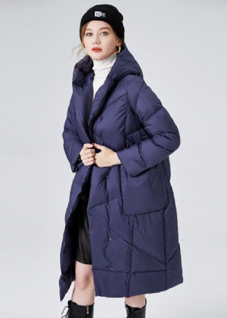 Blaue Taillierte Dicke Entendaunenjacke Mit Kapuze Und Taschen Von Canada Goose Für Den Winter