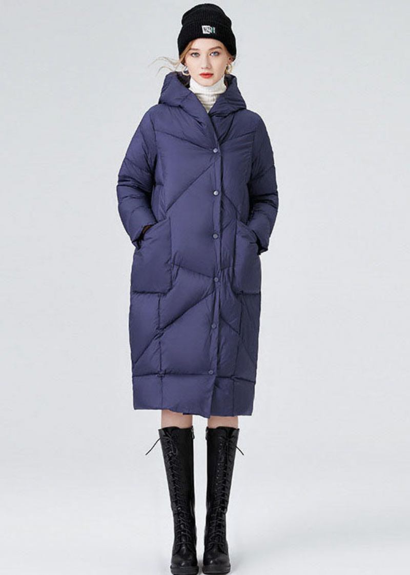 Blaue Taillierte Dicke Entendaunenjacke Mit Kapuze Und Taschen Von Canada Goose Für Den Winter - Damen-Daunenjacken