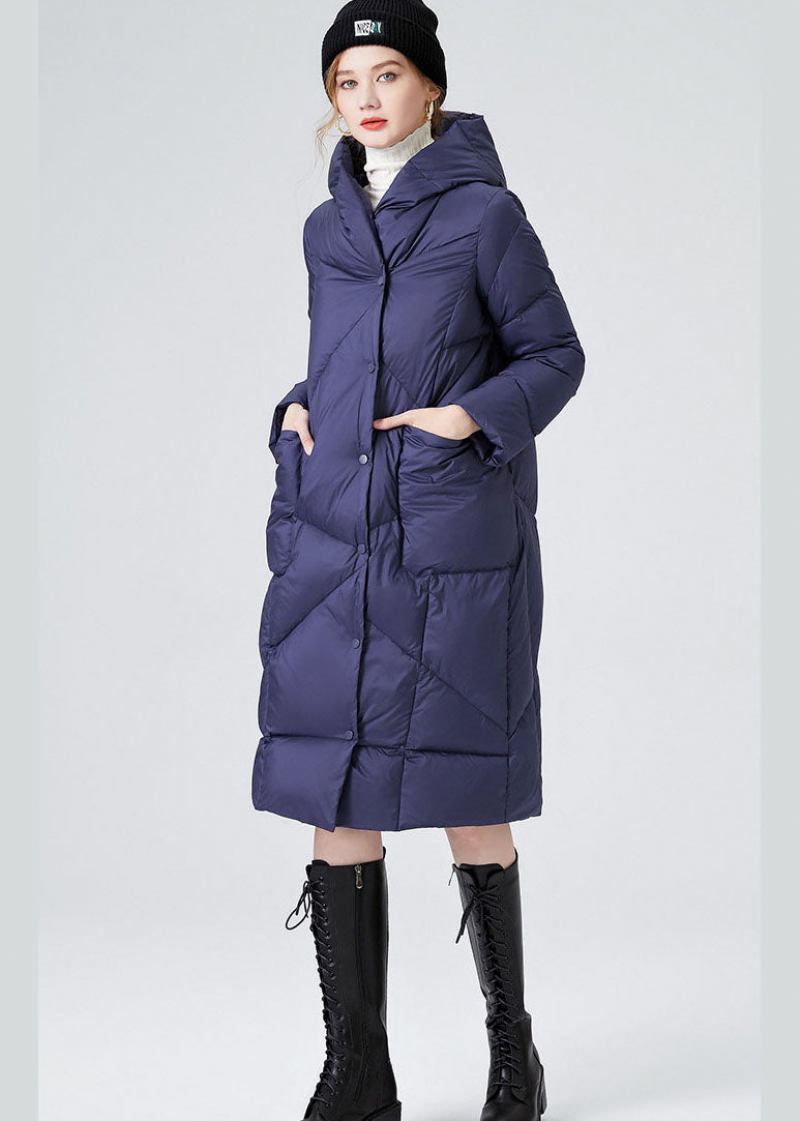 Blaue Taillierte Dicke Entendaunenjacke Mit Kapuze Und Taschen Von Canada Goose Für Den Winter - Damen-Daunenjacken