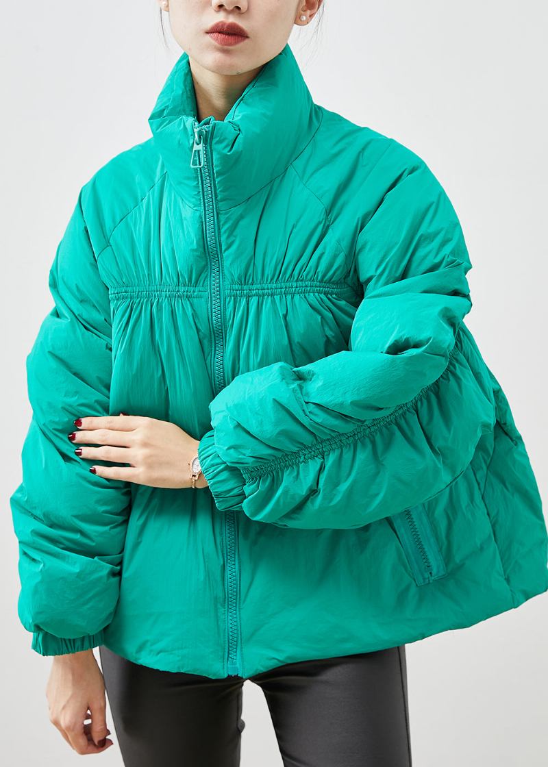 Bohemian Grün Zip Up Faltige Ente Unten Puffer Jacken Winter