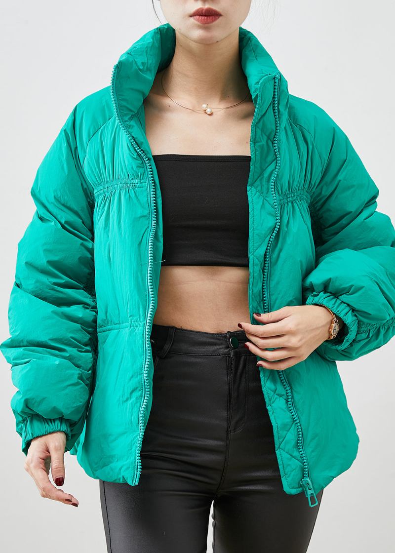 Bohemian Grün Zip Up Faltige Ente Unten Puffer Jacken Winter - Damen-Daunenjacken