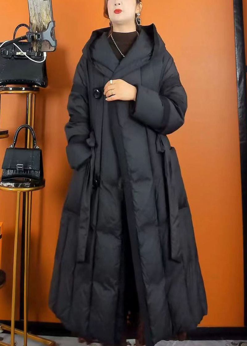 Bohemian Schwarze Pufferjacke Mit Übergroßen Taschen Für Entendaunen Im Winter - Damen-Daunenjacken