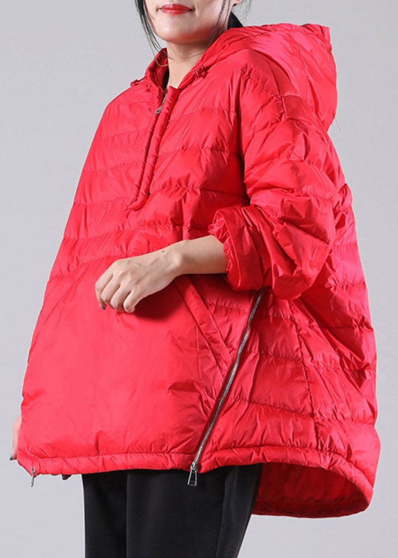 Böhmische Rote Daunenjacke Mit Kapuze Und Taschen Für Den Winter - Damen-Daunenjacken