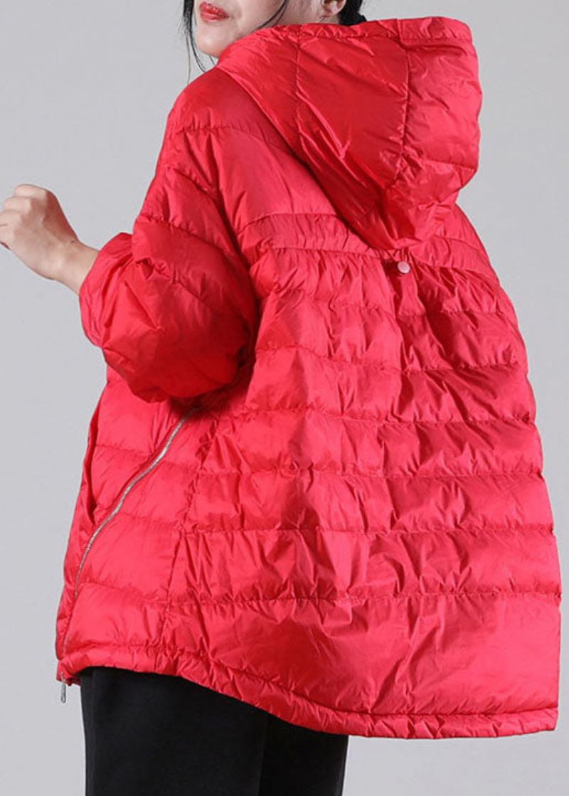 Böhmische Rote Daunenjacke Mit Kapuze Und Taschen Für Den Winter - Damen-Daunenjacken