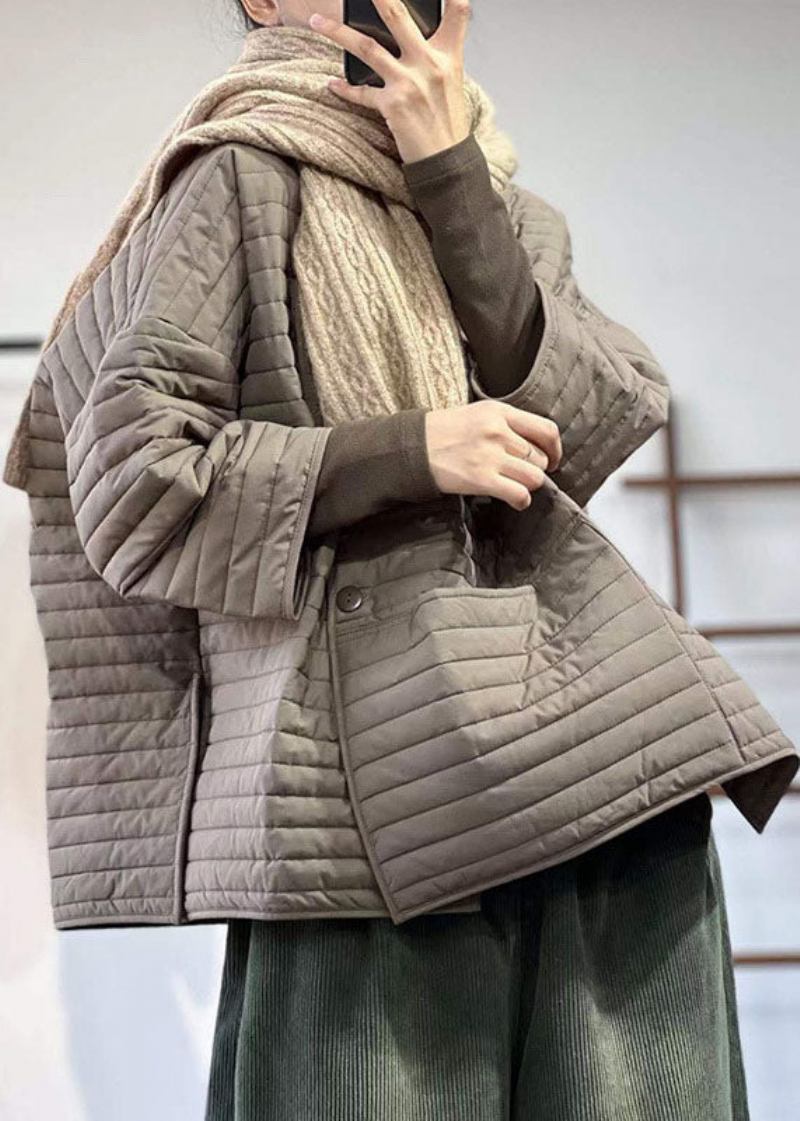 Boutique Apricot Übergroße Gestreifte Parkajacke Aus Feiner Baumwolle Mit Füllung Für Den Winter - Aprikose