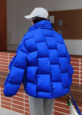 Boutique Blau Übergroße Taschen Feine Baumwolle Gefüllte Puffer Jacke Winter