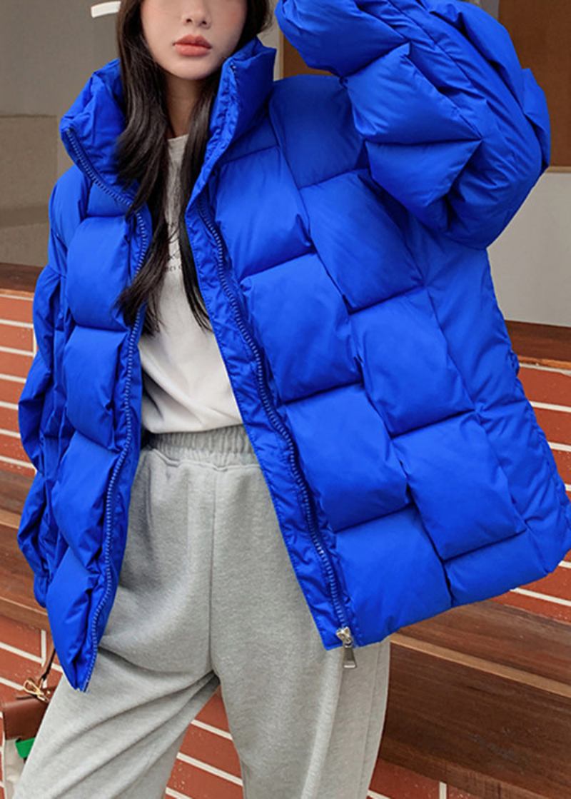 Boutique Blau Übergroße Taschen Feine Baumwolle Gefüllte Puffer Jacke Winter - Damen-Daunenjacken