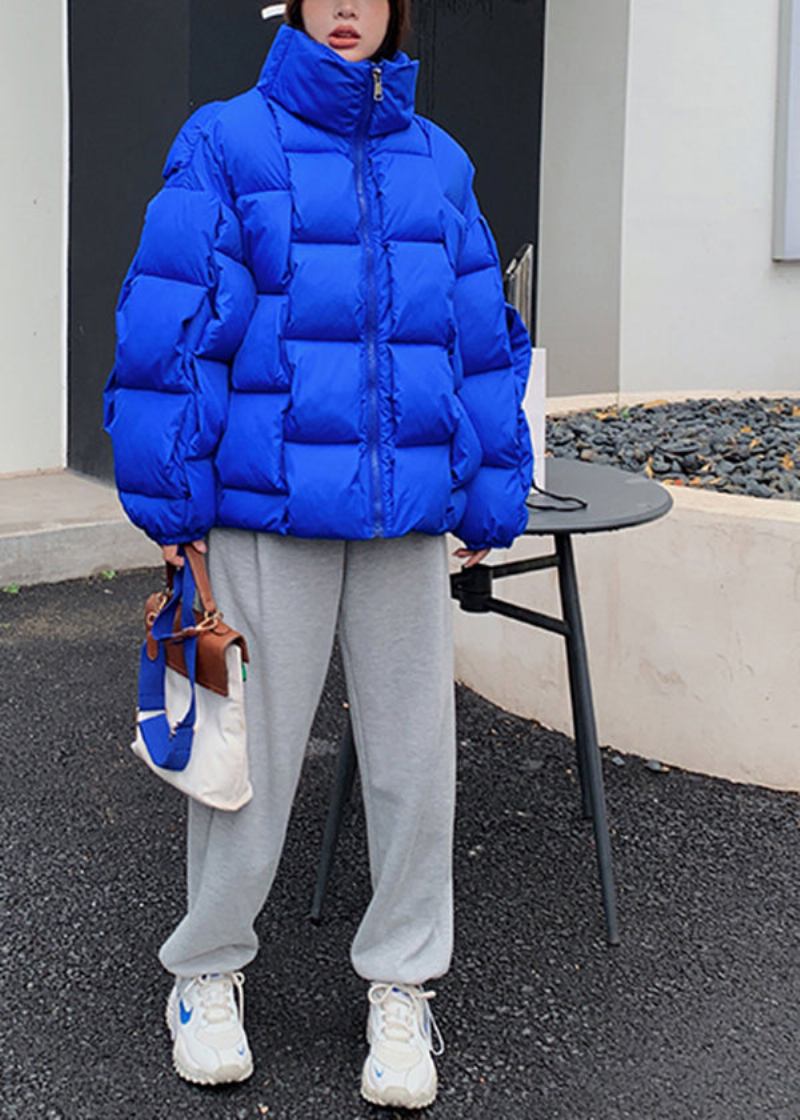 Boutique Blau Übergroße Taschen Feine Baumwolle Gefüllte Puffer Jacke Winter - Damen-Daunenjacken