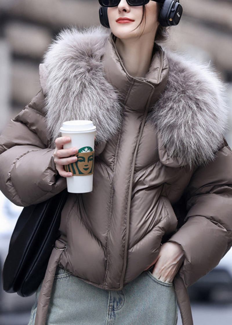 Boutique Grau Waschbär Haar Kragen Ente Unten Daunenmantel Winter