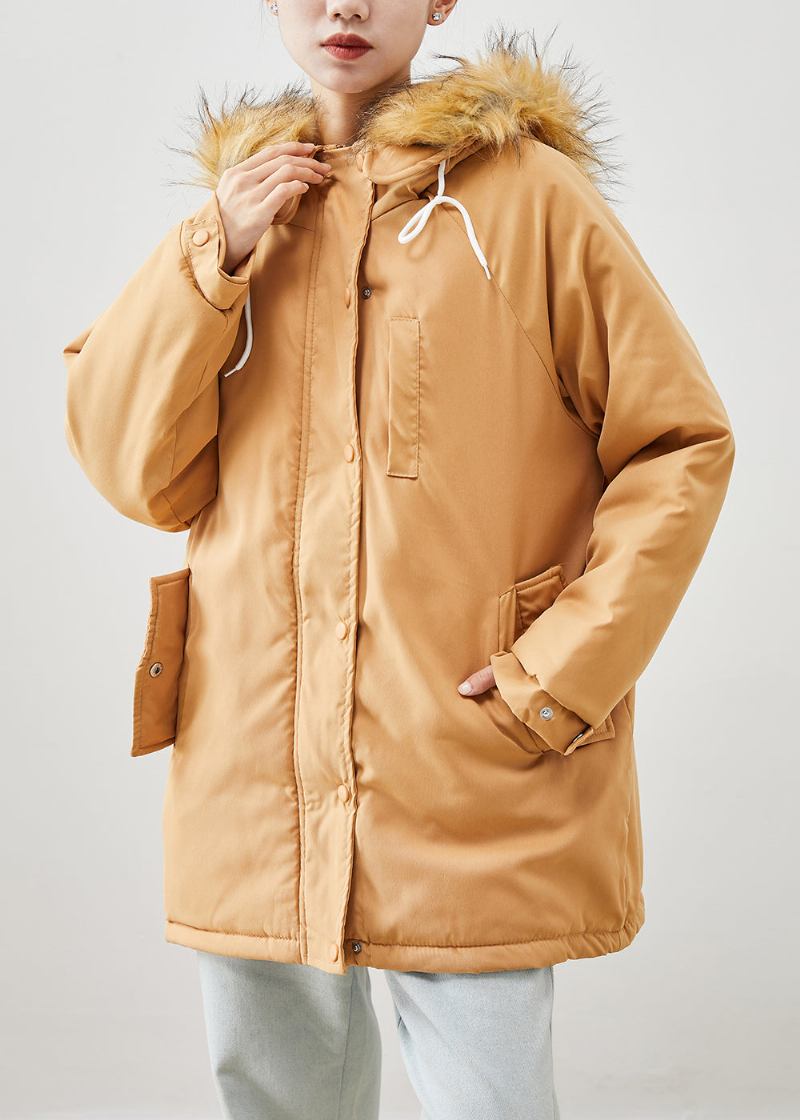 Boutique Khaki Pelzkragen Übergroße Dicke Feine Baumwollfüllung Pufferjacke Winter