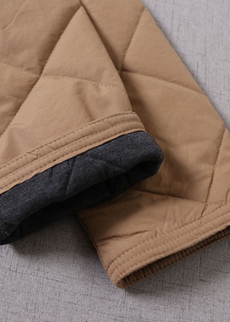 Boutique-parka Aus Khakifarbener Patchwork-kapuze Mit Feiner Baumwollfüllung Für Den Winter - Damen-Daunenjacken