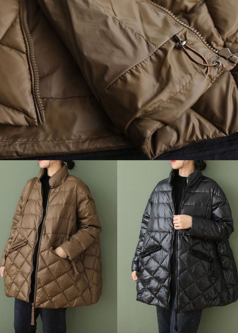 Boutique-parka Mit Schwarzem Reißverschluss Und Kordelzug Winterjacke Aus Feiner Baumwolle - Schwarz