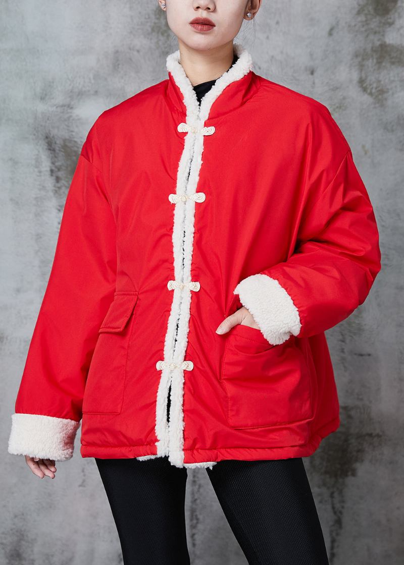 Boutique Red Chinese Button Fleece Wolle Gefüttert Jacken Winter