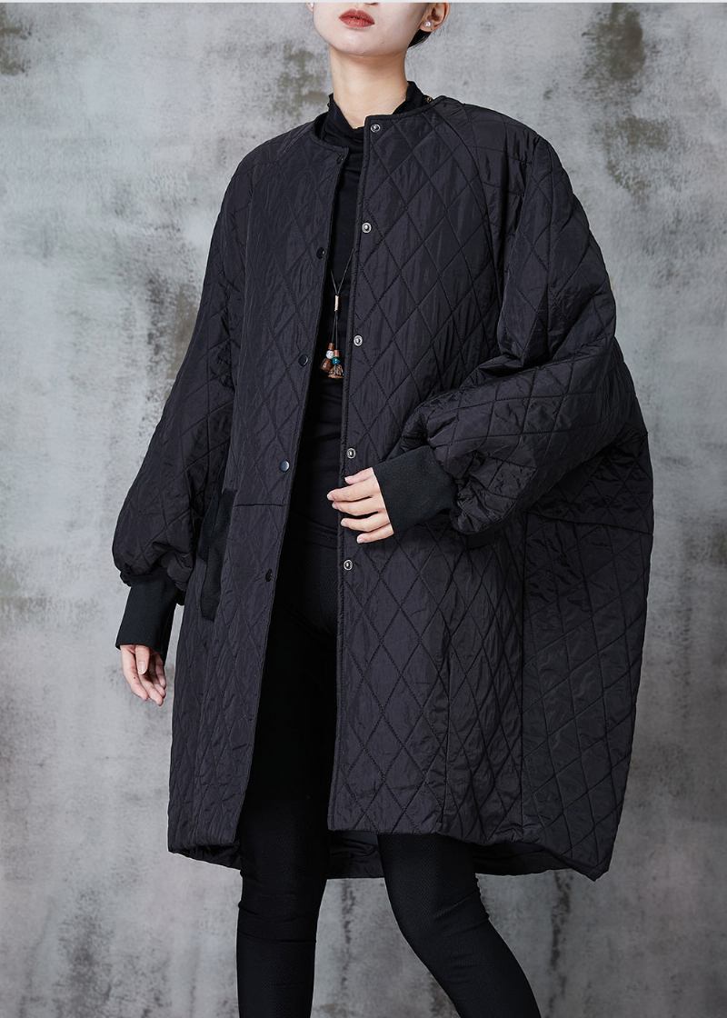 Boutique Schwarze Übergroße Patchwork-jacke Mit Feiner Baumwollfüllung Für Den Winter